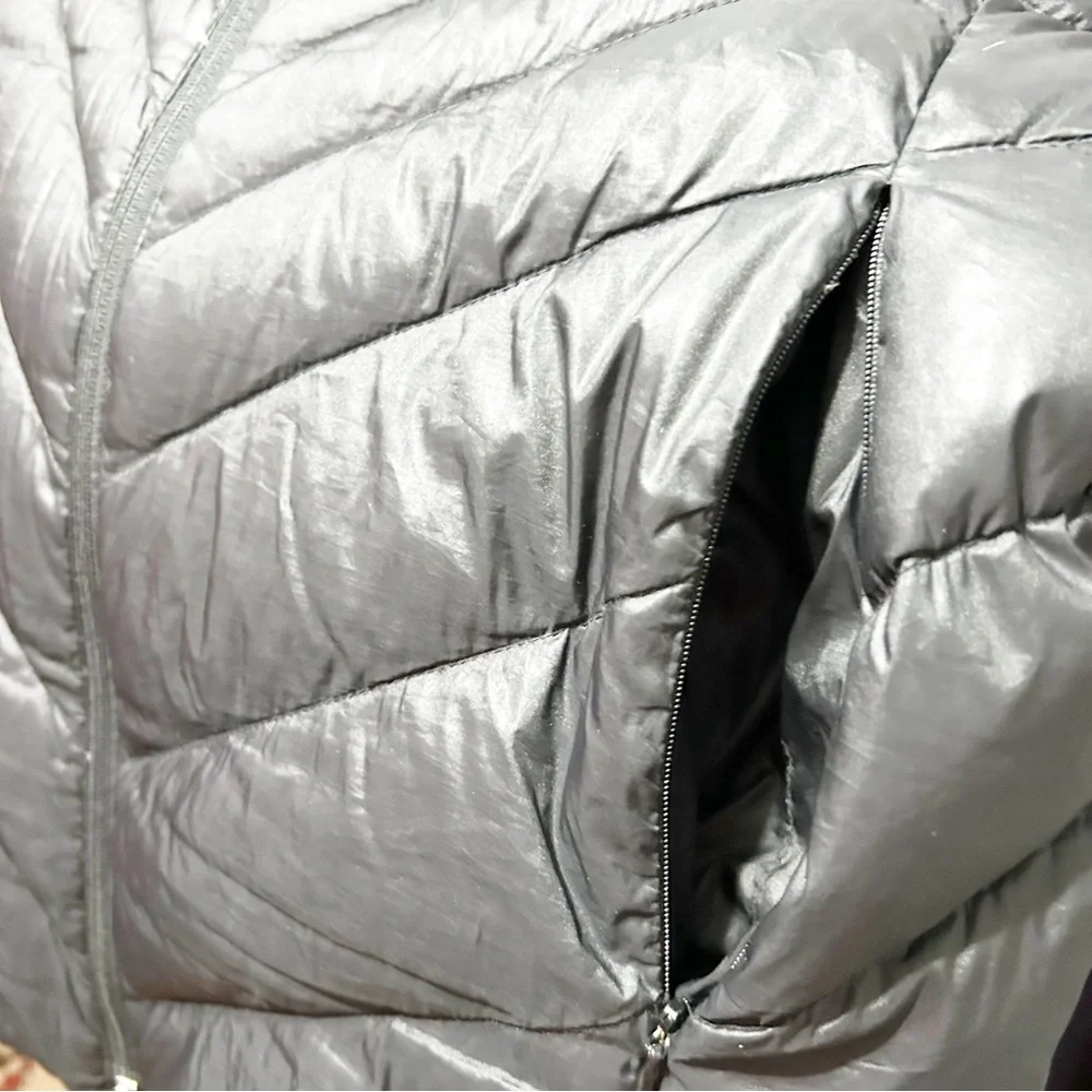 Lands’ End Longer Length Front Zip Down Puffer Coat Parka NO Hood Pockets Black